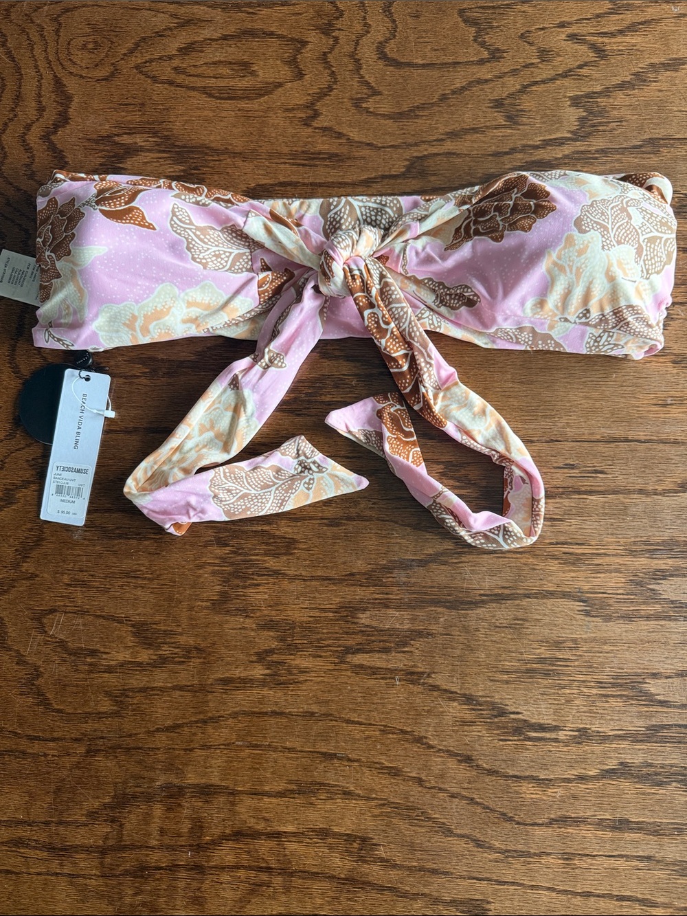 Amuse Society Pink & Brown Floral Bandeau Swim Top